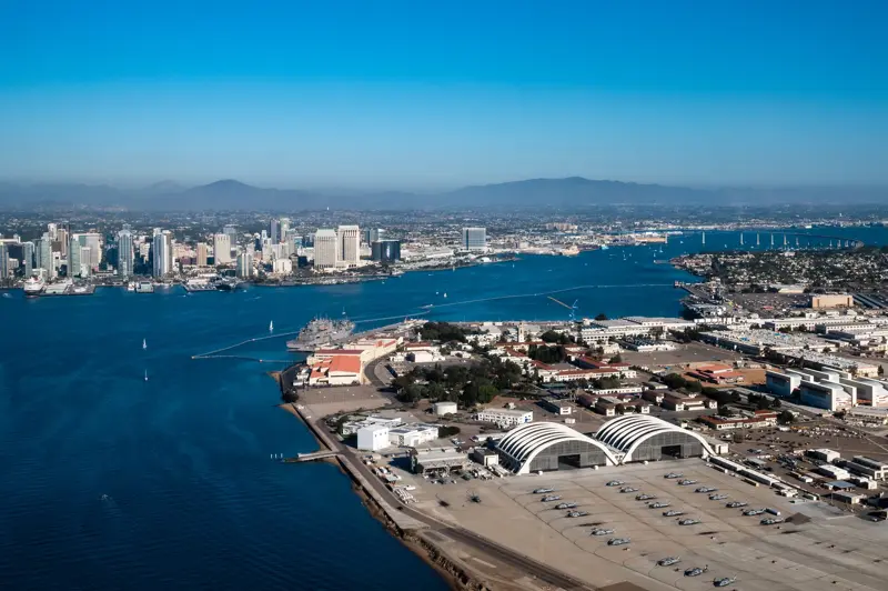 Aerial view of waterway in San Diego