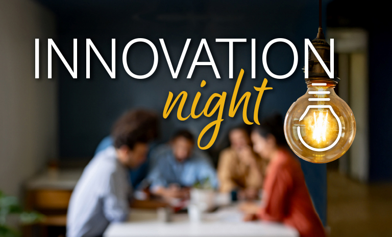 group of people at table with innovation text overlay