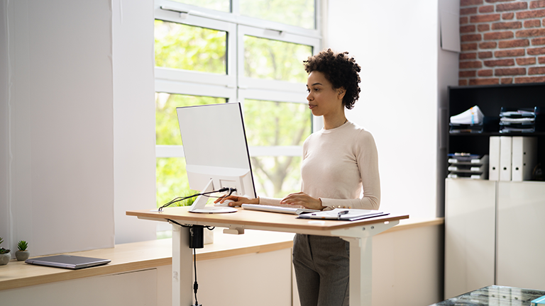 woman at standing desk