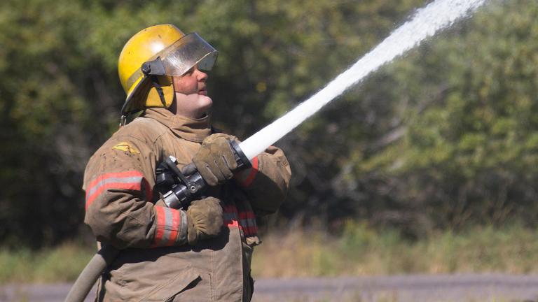 A firefighter from one of many Sourcewell member organizations
